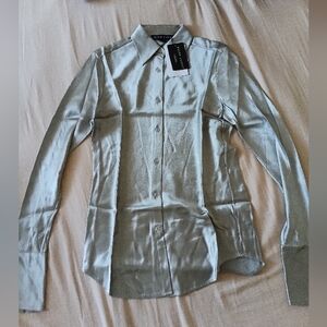 Ralph Lauren Black Label Women's Elegant Silver Silk Button-up Shirt
